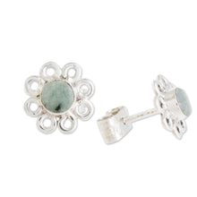 Load image into Gallery viewer, Jade Stud Earrings with Floral Motifs from Guatemala - Apple Daisies | NOVICA