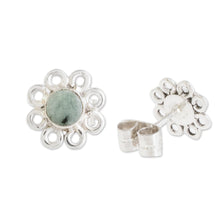 Load image into Gallery viewer, Jade Stud Earrings with Floral Motifs from Guatemala - Apple Daisies | NOVICA
