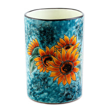 Load image into Gallery viewer, Sunflower Motif Ceramic Vase from Mexico - Brilliant Sunflower | NOVICA