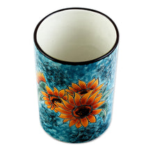 Load image into Gallery viewer, Sunflower Motif Ceramic Vase from Mexico - Brilliant Sunflower | NOVICA