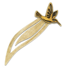 Load image into Gallery viewer, Handcrafted Recycled Teak Hummingbird Theme Bookmark - Hummingbird in Flight | NOVICA