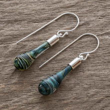 Load image into Gallery viewer, Costa Rica Artisan Crafted Art Glass Earrings with Silver - Cool Vortex | NOVICA