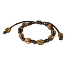 Load image into Gallery viewer, Handcrafted Brown Macrame Bracelet with Parota Wood Beads - Beautiful Nature | NOVICA