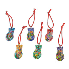 Load image into Gallery viewer, Festive Hand Painted Ceramic Cat Ornaments (Set of 6) - Festive Cats | NOVICA