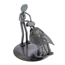 Load image into Gallery viewer, Rustic Metal Sculpture of Barber from Mexico - Rustic Barber | NOVICA