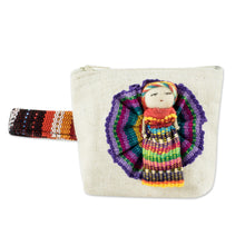 Load image into Gallery viewer, Handmade Cotton Coin Purse with Worry Doll - Helpful Friend | NOVICA