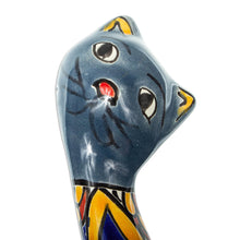 Load image into Gallery viewer, Hand Painted Floral Ceramic Cat Statuette - Blue Talavera Cat | NOVICA