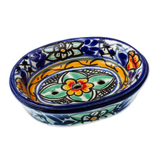 Load image into Gallery viewer, Colorful Hand Painted Ceramic Soap Dish - Cobalt Flowers | NOVICA