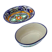 Load image into Gallery viewer, Colorful Hand Painted Ceramic Soap Dish - Cobalt Flowers | NOVICA