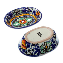 Load image into Gallery viewer, Colorful Hand Painted Ceramic Soap Dish - Cobalt Flowers | NOVICA