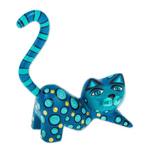 Load image into Gallery viewer, Modern Turquoise Cat Alebrije Sculpture - Turquoise Cat | NOVICA