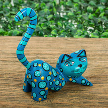 Load image into Gallery viewer, Modern Turquoise Cat Alebrije Sculpture - Turquoise Cat | NOVICA