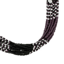 Load image into Gallery viewer, Purple and Black Long Beaded Necklace - Black and Plum Harmony | NOVICA