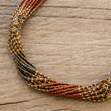 Load image into Gallery viewer, Beaded Long Necklace in Gold and Bronze - Gold and Bronze Harmony | NOVICA