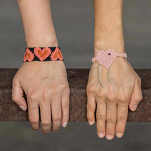 Load image into Gallery viewer, Heart Motif Friendship Bracelets in Melon and Peach (Pair) - Hearts in Melon and Peach | NOVICA