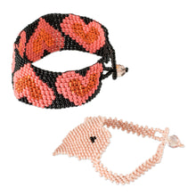 Load image into Gallery viewer, Heart Motif Friendship Bracelets in Melon and Peach (Pair) - Hearts in Melon and Peach | NOVICA