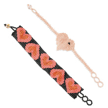 Load image into Gallery viewer, Heart Motif Friendship Bracelets in Melon and Peach (Pair) - Hearts in Melon and Peach | NOVICA