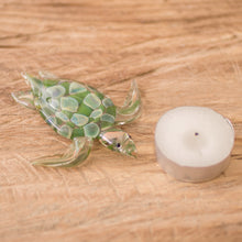 Load image into Gallery viewer, Small Green Art Glass Turtle Sculpture - Leatherback Turtle | NOVICA