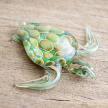 Load image into Gallery viewer, Small Green Art Glass Turtle Sculpture - Leatherback Turtle | NOVICA