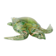 Load image into Gallery viewer, Small Green Art Glass Turtle Sculpture - Leatherback Turtle | NOVICA