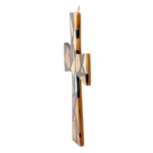 Load image into Gallery viewer, Reclaimed Wood and Resin Wall Cross - Faith and Hope in Teal | NOVICA