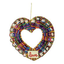 Load image into Gallery viewer, Hand-Loomed Cotton Worry Doll Heart Wreath From Guatemala - Amor | NOVICA