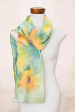 Load image into Gallery viewer, Hand-painted Floral Cotton Scarf from Costa Rica - Sunflower | NOVICA
