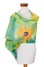 Load image into Gallery viewer, Hand-painted Floral Cotton Shawl from Costa Rica - Midsummer Sun | NOVICA