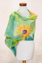 Load image into Gallery viewer, Hand-painted Floral Cotton Shawl from Costa Rica - Midsummer Sun | NOVICA