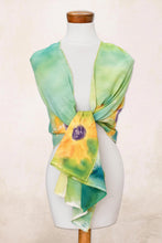 Load image into Gallery viewer, Hand-painted Floral Cotton Shawl from Costa Rica - Midsummer Sun | NOVICA