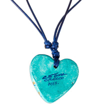 Load image into Gallery viewer, Golden Accent Aqua Papier Mache Heart Necklace - Hearts Together | NOVICA