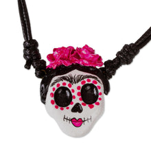 Load image into Gallery viewer, Handmade Molded Paper Skull Necklace - Starry-Eyed Skull | NOVICA