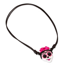 Load image into Gallery viewer, Handmade Molded Paper Skull Necklace - Starry-Eyed Skull | NOVICA