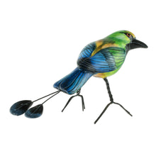 Load image into Gallery viewer, Hand Painted Ceramic Motmot Sculpture - Turquoise-Browed Motmot | NOVICA