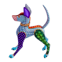 Load image into Gallery viewer, Blue Copal Wood Mexican Hairless Dog Alebrije from Mexico - Mexican Hairless Dog in Jade | NOVICA