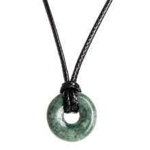 Load image into Gallery viewer, Adjustable Circular Dark Green Jade Necklace from Guatemala - Circle of Love in Dark Green | NOVICA