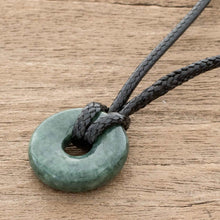 Load image into Gallery viewer, Adjustable Circular Dark Green Jade Necklace from Guatemala - Circle of Love in Dark Green | NOVICA