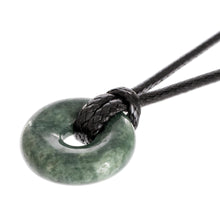Load image into Gallery viewer, Adjustable Circular Dark Green Jade Necklace from Guatemala - Circle of Love in Dark Green | NOVICA