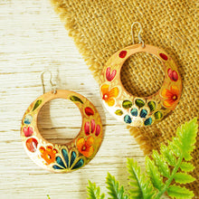 Load image into Gallery viewer, Reclaimed Copper Hand Painted Dangle Earrings from Mexico - Floral Wreath | NOVICA