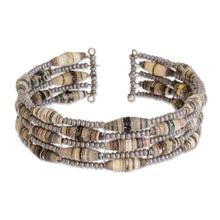 Load image into Gallery viewer, Handmade Beaded Cuff Bracelet - Nature of Life in Grey | NOVICA