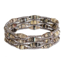 Load image into Gallery viewer, Handmade Beaded Cuff Bracelet - Nature of Life in Grey | NOVICA