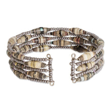 Load image into Gallery viewer, Handmade Beaded Cuff Bracelet - Nature of Life in Grey | NOVICA