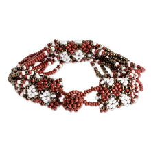 Load image into Gallery viewer, Hand Beaded Wristband Bracelet - Flower Harmony in Brick | NOVICA