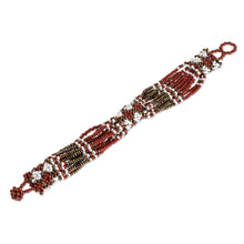 Load image into Gallery viewer, Hand Beaded Wristband Bracelet - Flower Harmony in Brick | NOVICA