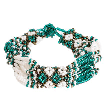 Load image into Gallery viewer, Green and Bronze Beaded Bracelet - Flower Harmony in Emerald | NOVICA