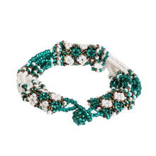 Load image into Gallery viewer, Green and Bronze Beaded Bracelet - Flower Harmony in Emerald | NOVICA