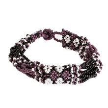 Load image into Gallery viewer, Hand Beaded Glass Bracelet - Flower Harmony in Plum | NOVICA