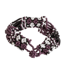 Load image into Gallery viewer, Hand Beaded Glass Bracelet - Flower Harmony in Plum | NOVICA