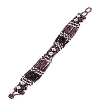 Load image into Gallery viewer, Hand Beaded Glass Bracelet - Flower Harmony in Plum | NOVICA
