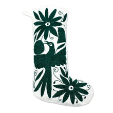 Load image into Gallery viewer, Dark Green Tenango Embroidered Christmas Stocking - Tenango Boot in Green | NOVICA